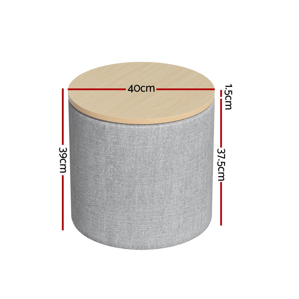 Artiss Storage Ottoman Blanket Box 40cm Linen Round Grey - Cosy Abode