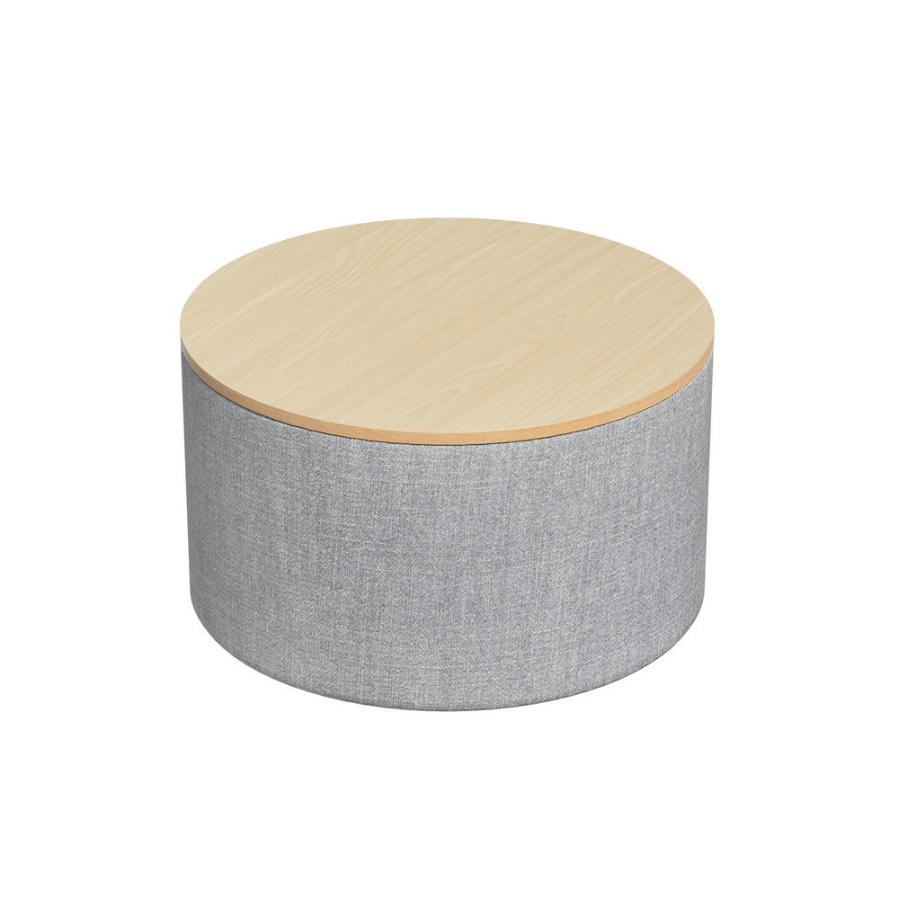 Artiss Storage Ottoman Blanket Box 60cm Linen Round Grey - Cosy Abode