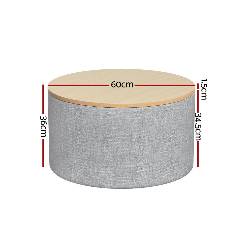 Artiss Storage Ottoman Blanket Box 60cm Linen Round Grey - Cosy Abode