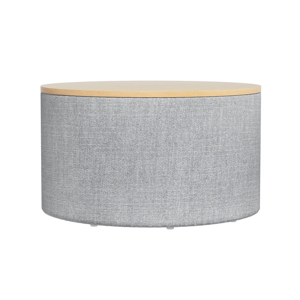 Artiss Storage Ottoman Blanket Box 60cm Linen Round Grey - Cosy Abode