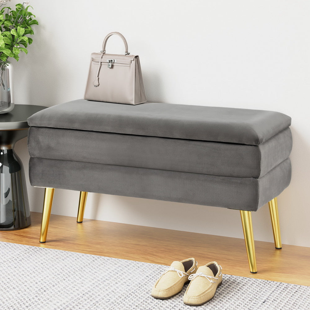 Artiss Ottoman Storage Foot Stool Velvet Grey - Cosy Abode