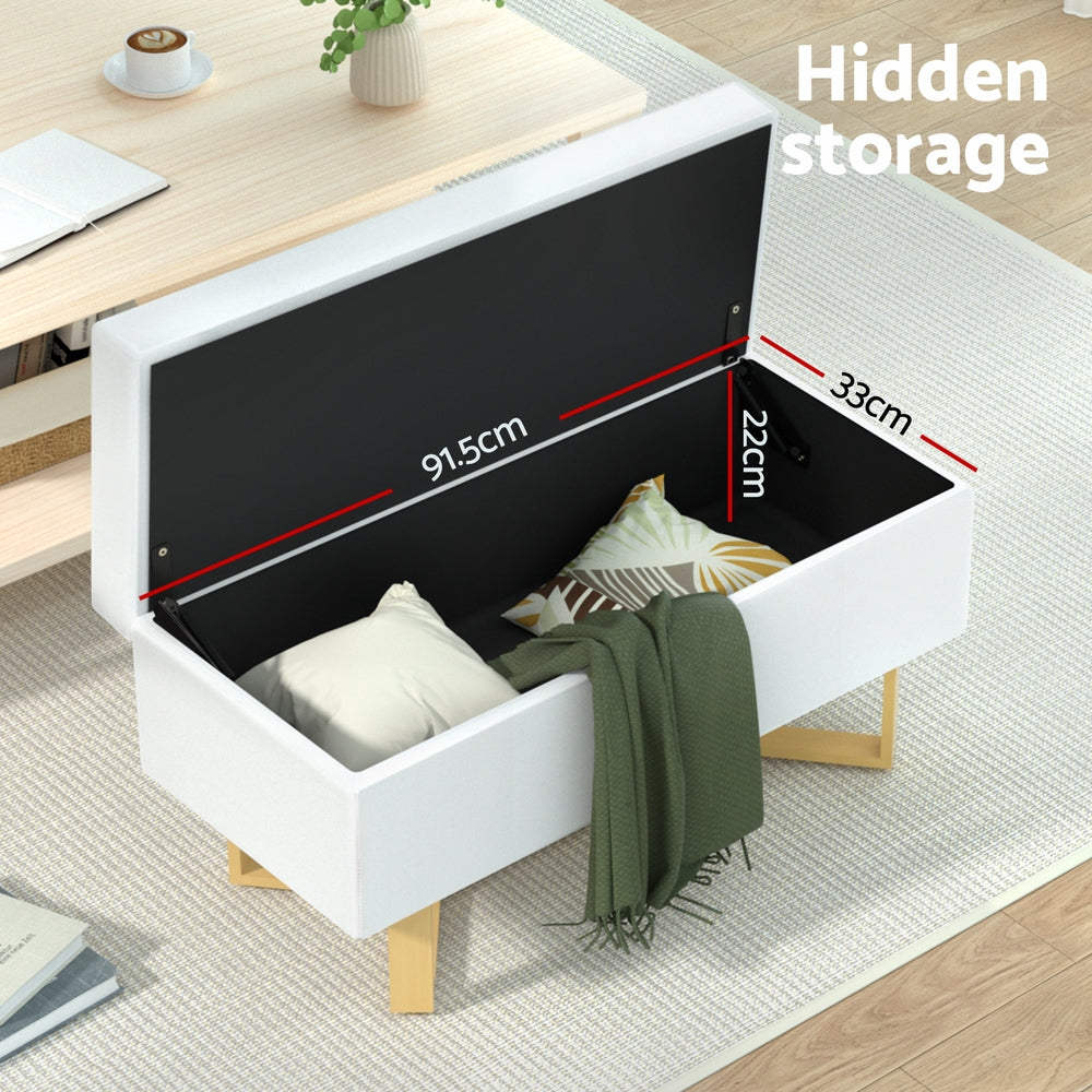 Artiss Storage Ottoman Blanket Box Criss-cross Linen White - Cosy Abode