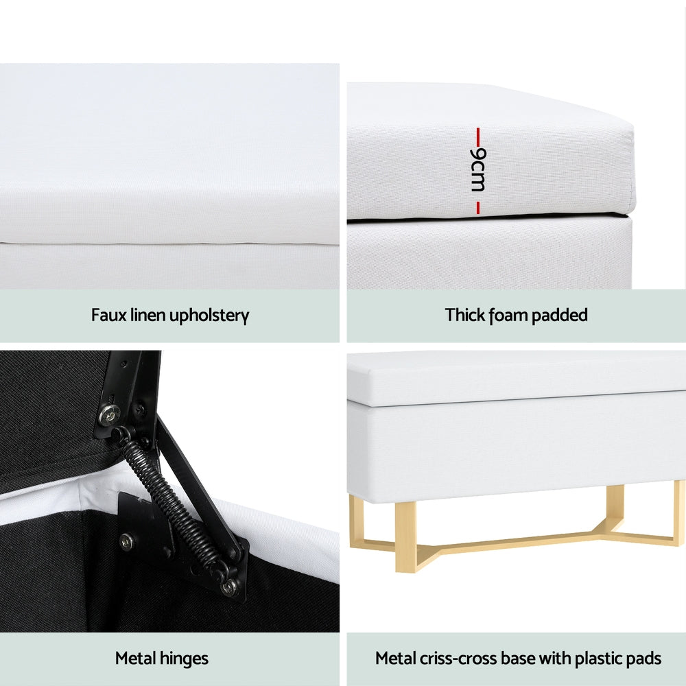 Artiss Storage Ottoman Blanket Box Criss-cross Linen White - Cosy Abode