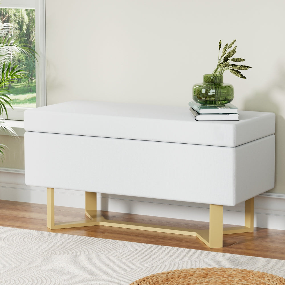Artiss Storage Ottoman Blanket Box Criss-cross Linen White - Cosy Abode