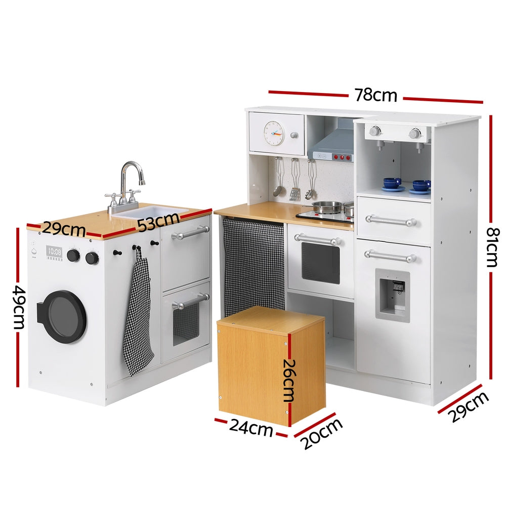 Keezi Kids Kitchen Playset 2-Piece Wooden Pretend Play Coffee Maker Toy 80CM White - Cosy Abode