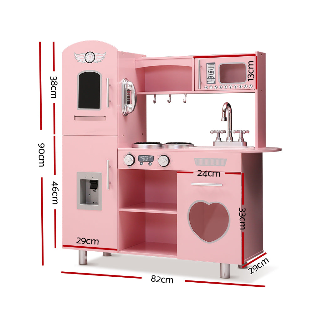 Keezi Kids Kitchen Play Set Wooden Pretend Toys Cooking Children Storage Pink - Cosy Abode