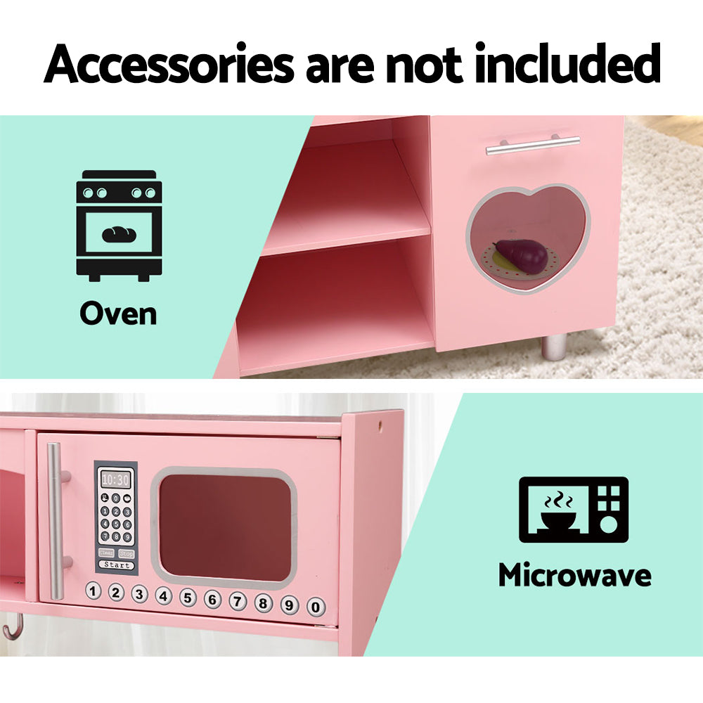 Keezi Kids Kitchen Play Set Wooden Pretend Toys Cooking Children Storage Pink - Cosy Abode
