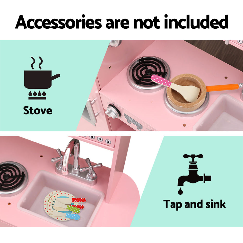 Keezi Kids Kitchen Play Set Wooden Pretend Toys Cooking Children Storage Pink - Cosy Abode