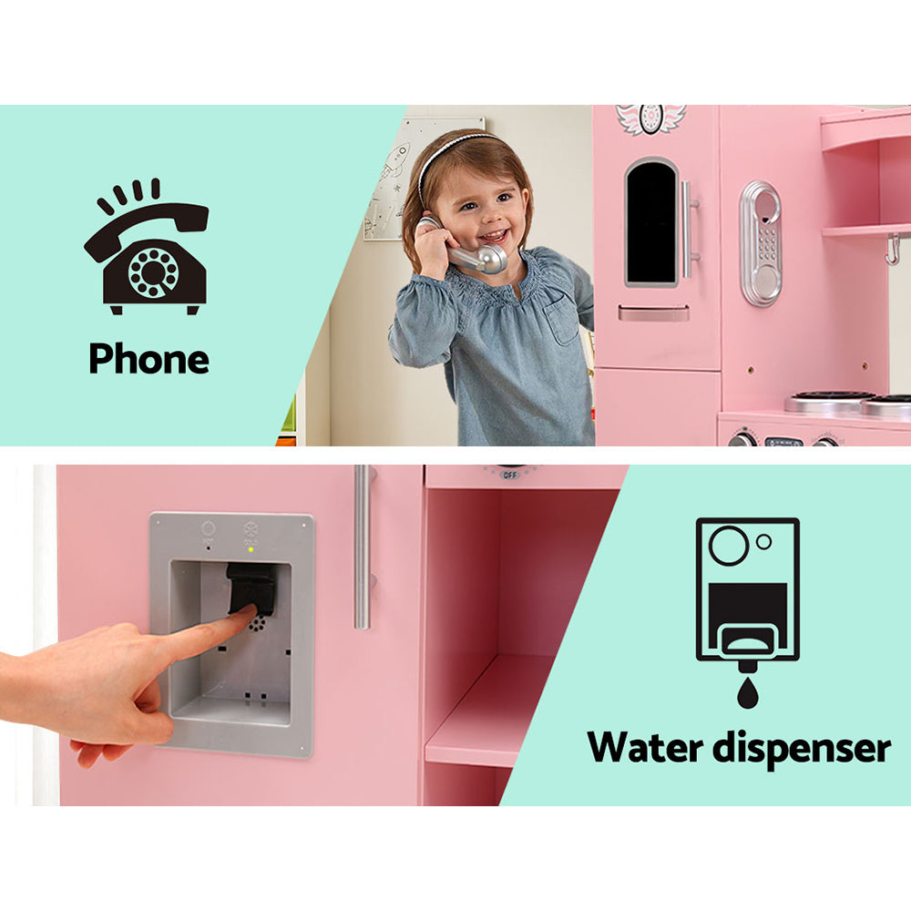 Keezi Kids Kitchen Play Set Wooden Pretend Toys Cooking Children Storage Pink - Cosy Abode