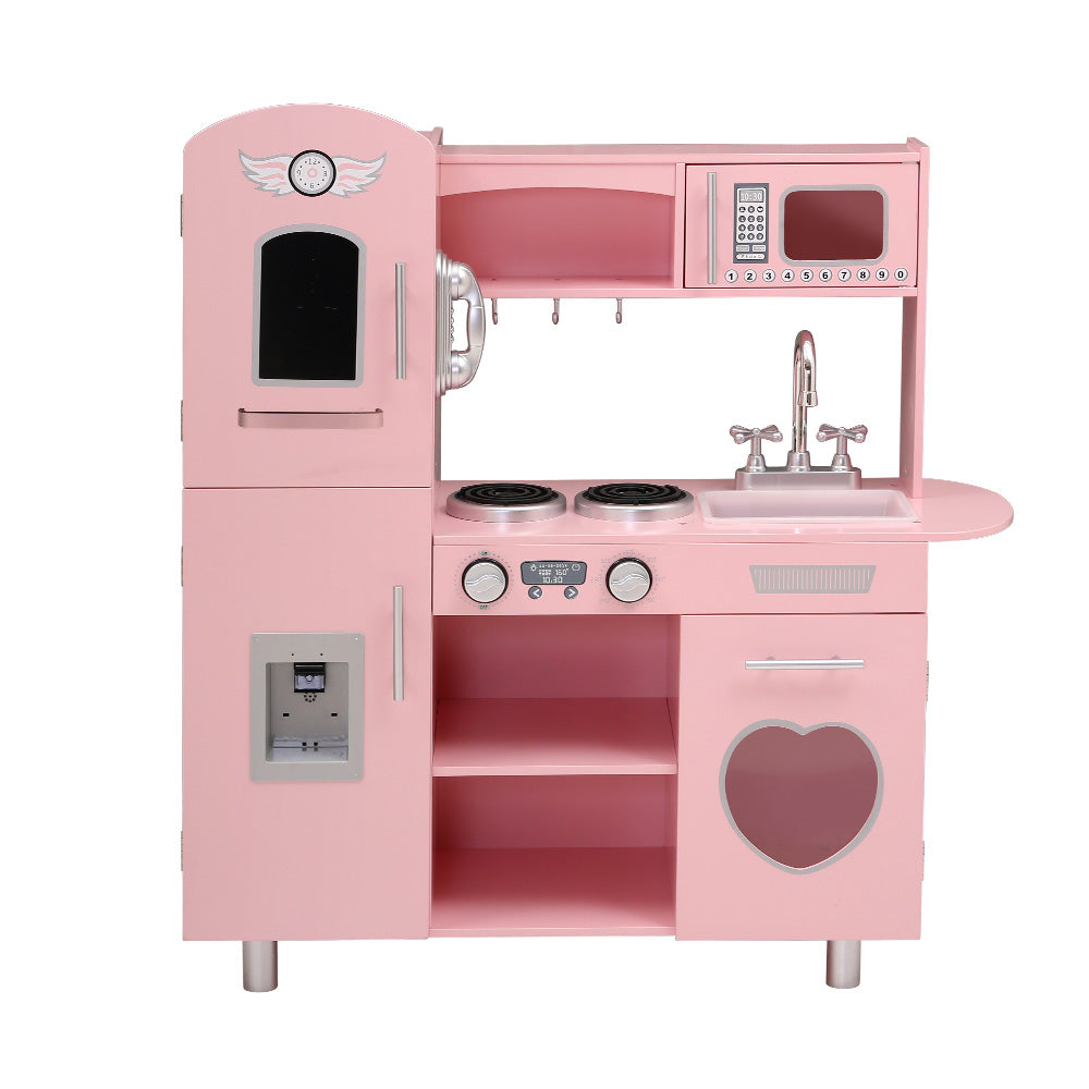 Keezi Kids Kitchen Play Set Wooden Pretend Toys Cooking Children Food Pink - Cosy Abode