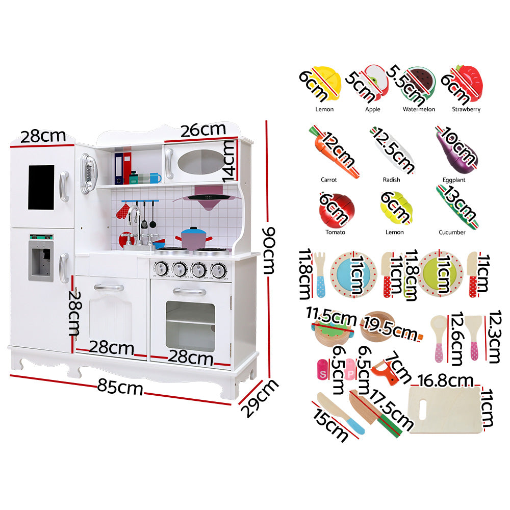 Keezi Kids Kitchen Play Set Wooden Pretend Toys Cooking Children Food White - Cosy Abode