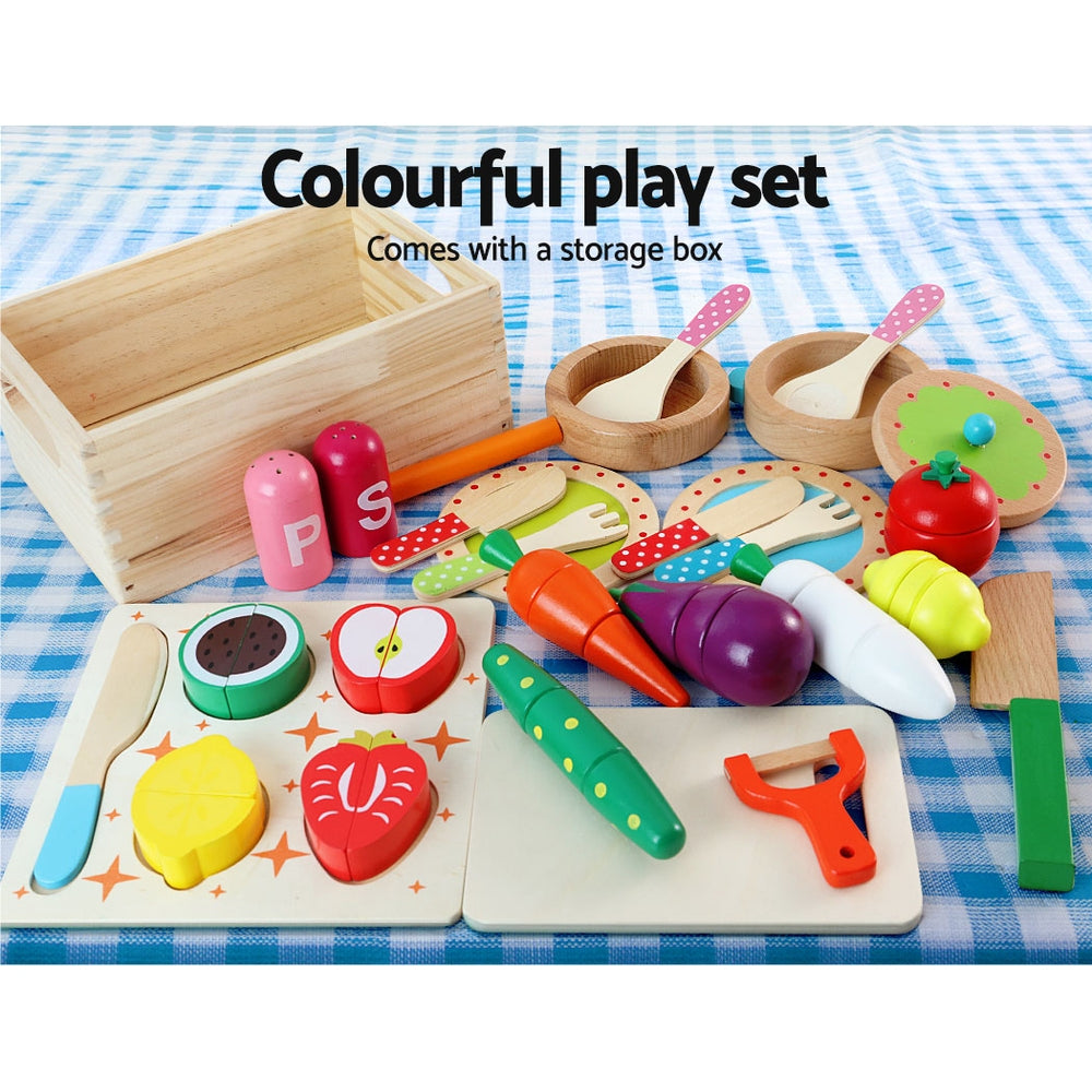 Keezi Kids Kitchen Play Set Wooden Pretend Toys Cooking Children Food White - Cosy Abode