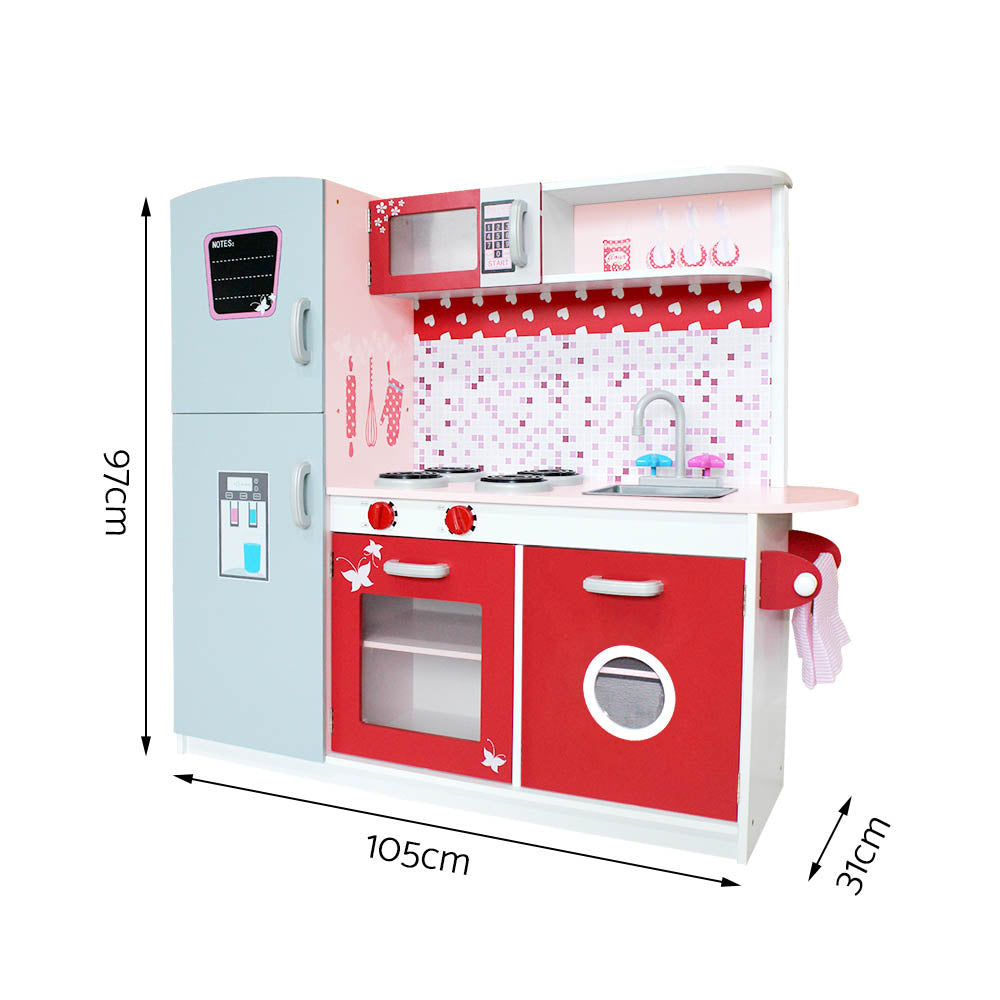Keezi Kids Kitchen Play Set Wooden Pretend Toys Cooking Children Fridge Oven Red - Cosy Abode