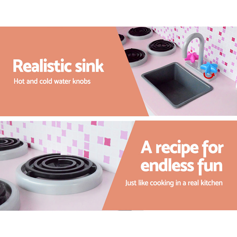 Keezi Kids Kitchen Play Set Wooden Pretend Toys Cooking Children Fridge Oven Red - Cosy Abode