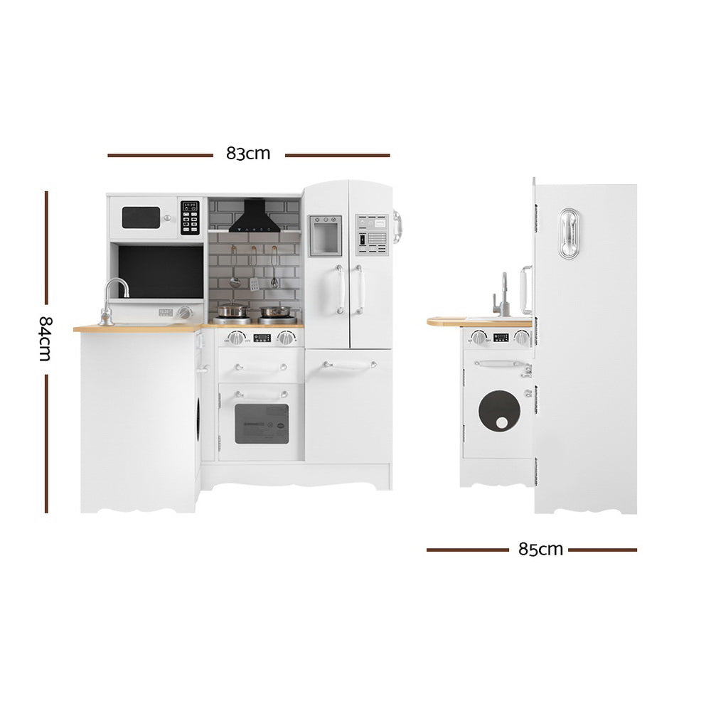 Keezi Kids Kitchen Play Set Wooden Pretend Toys Cooking Children Fridge White - Cosy Abode