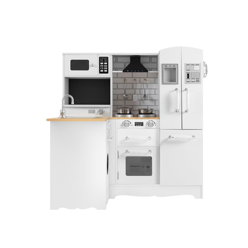 Keezi Kids Kitchen Play Set Wooden Pretend Toys Cooking Children Fridge White - Cosy Abode