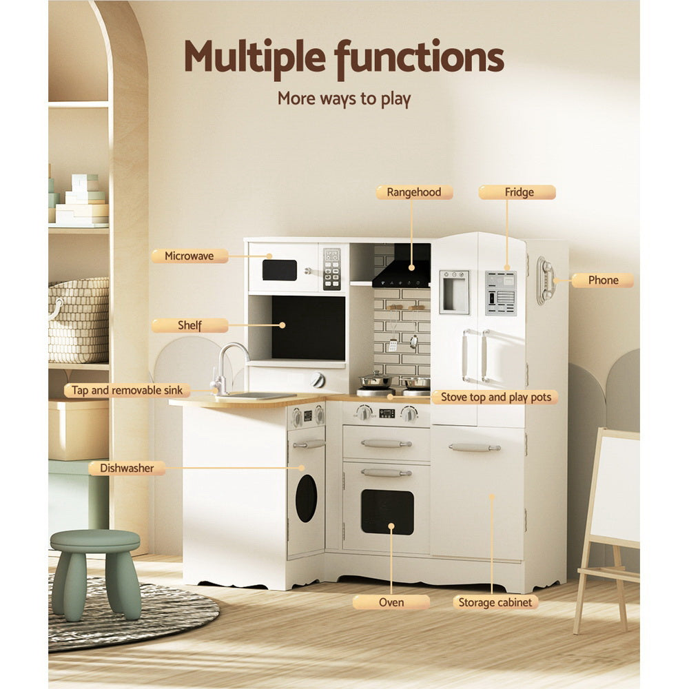 Keezi Kids Kitchen Play Set Wooden Pretend Toys Cooking Children Fridge White - Cosy Abode