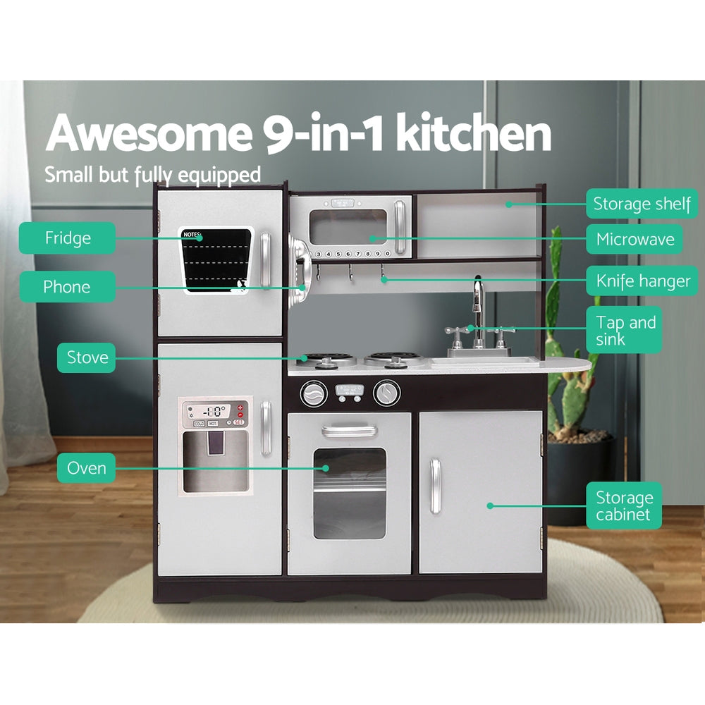 Keezi Kids Kitchen Play Set Wooden Pretend Toys Cooking Children Stove Fridge - Cosy Abode
