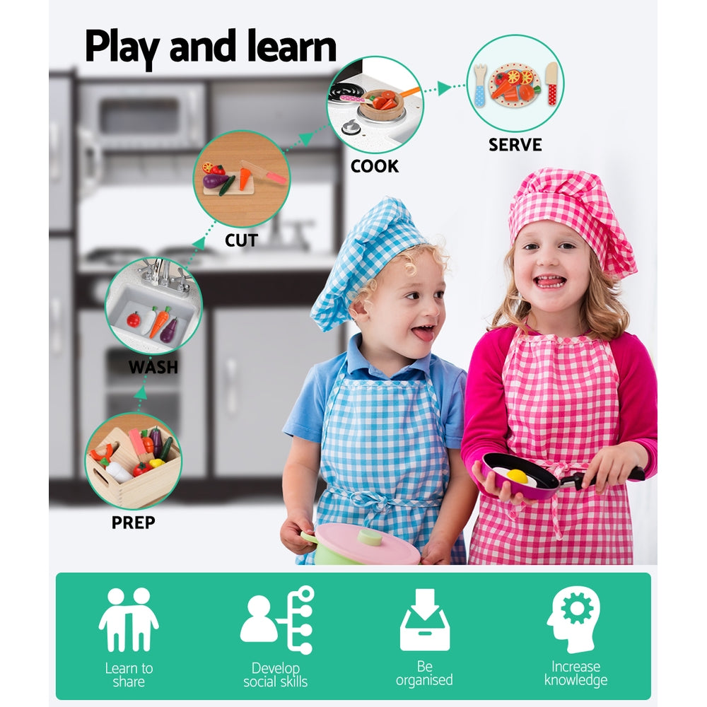 Keezi Kids Kitchen Play Set Wooden Pretend Toys Cooking Children Stove Fridge - Cosy Abode