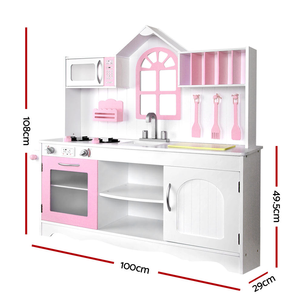 Keezi Kids Kitchen Play Set Wooden Pretend Toys Cooking Children Storage Cabinet - Cosy Abode