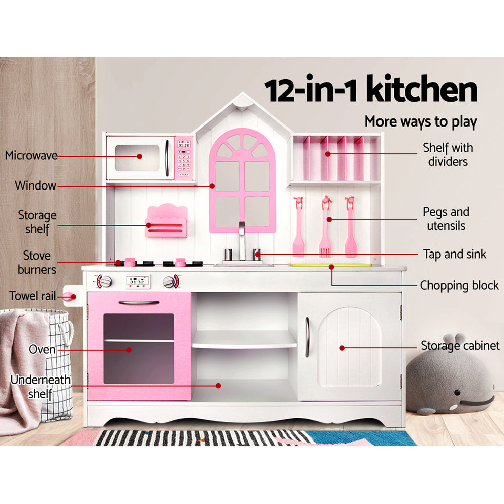 Keezi Kids Kitchen Play Set Wooden Pretend Toys Cooking Children Storage Cabinet - Cosy Abode