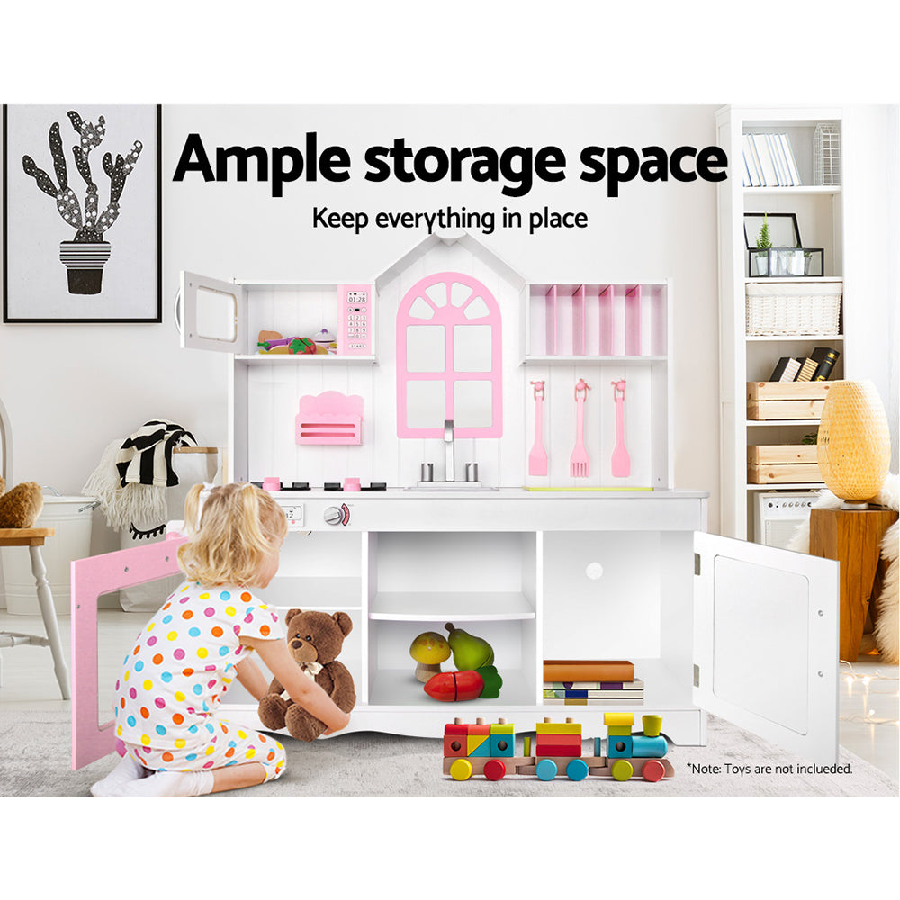 Keezi Kids Kitchen Play Set Wooden Pretend Toys Cooking Children Storage Cabinet - Cosy Abode