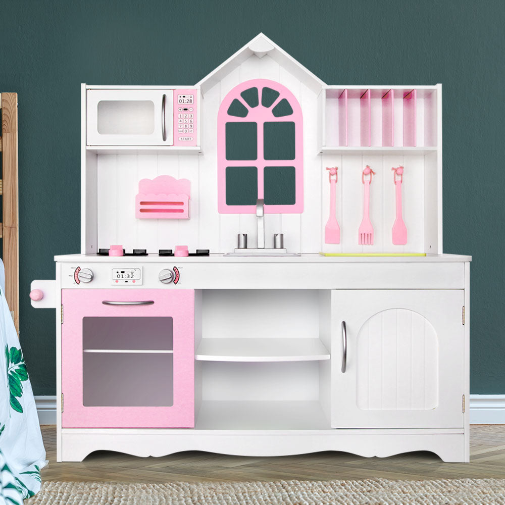 Keezi Kids Kitchen Play Set Wooden Pretend Toys Cooking Children Storage Cabinet - Cosy Abode