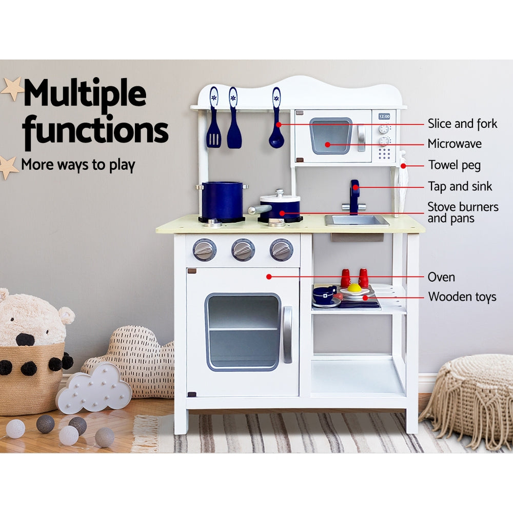 Keezi Kids Kitchen Play Set Wooden Pretend Toys Cooking Children Cookware Food - Cosy Abode