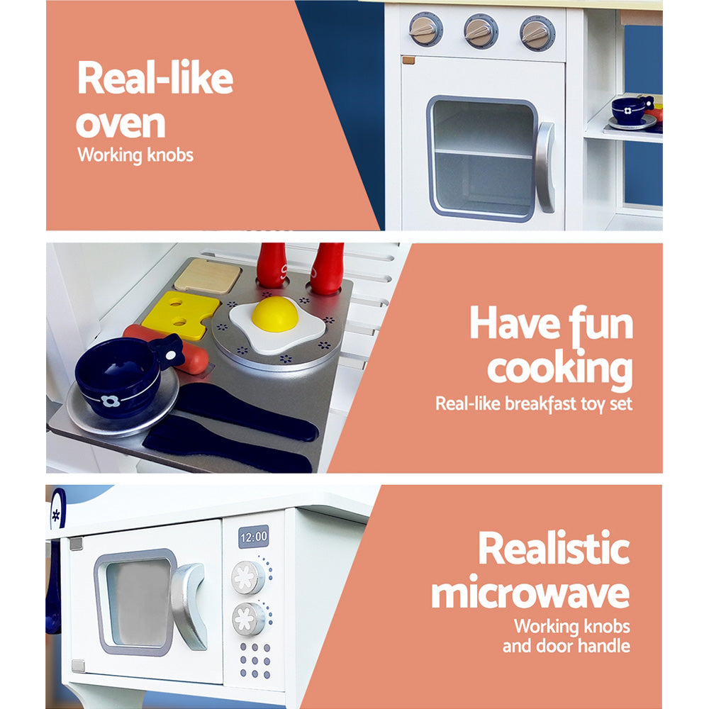Keezi Kids Kitchen Play Set Wooden Pretend Toys Cooking Children Cookware Food - Cosy Abode