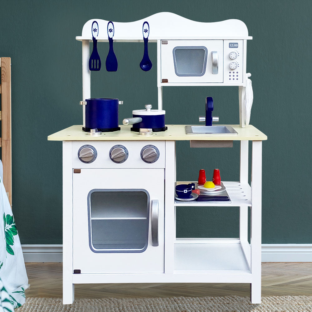 Keezi Kids Kitchen Play Set Wooden Pretend Toys Cooking Children Cookware Food - Cosy Abode