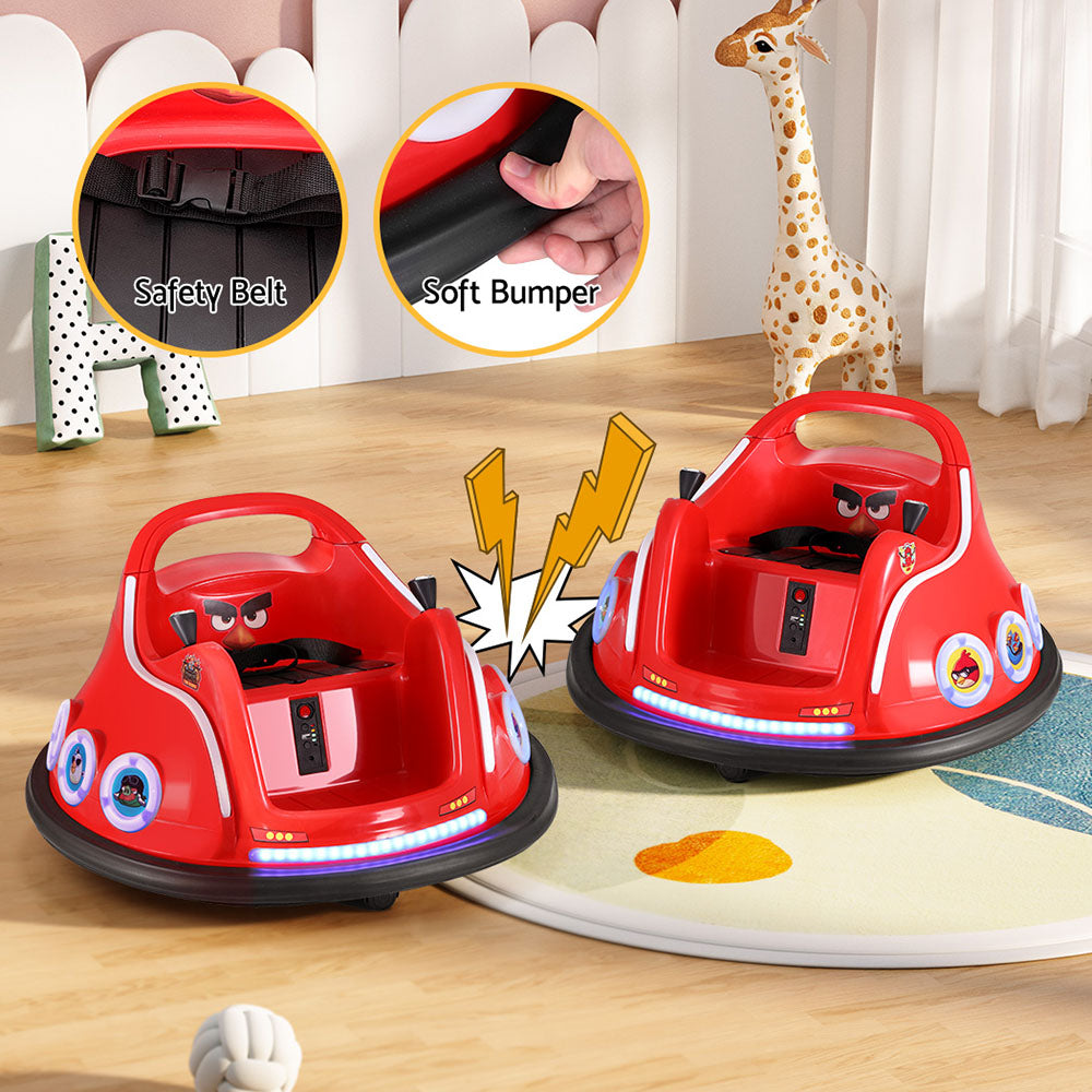 Kids Ride On Car Bumper Electric Toys Cars Light Remote Angry Birds Stickers Red - Cosy Abode