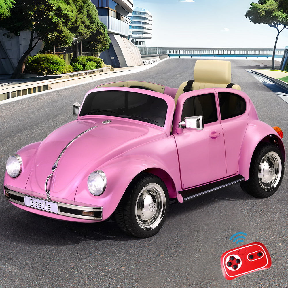 Kids Ride On Car Licensed Volkswagen Beetle Electric Toys Horn Remote 6V Pink - Cosy Abode