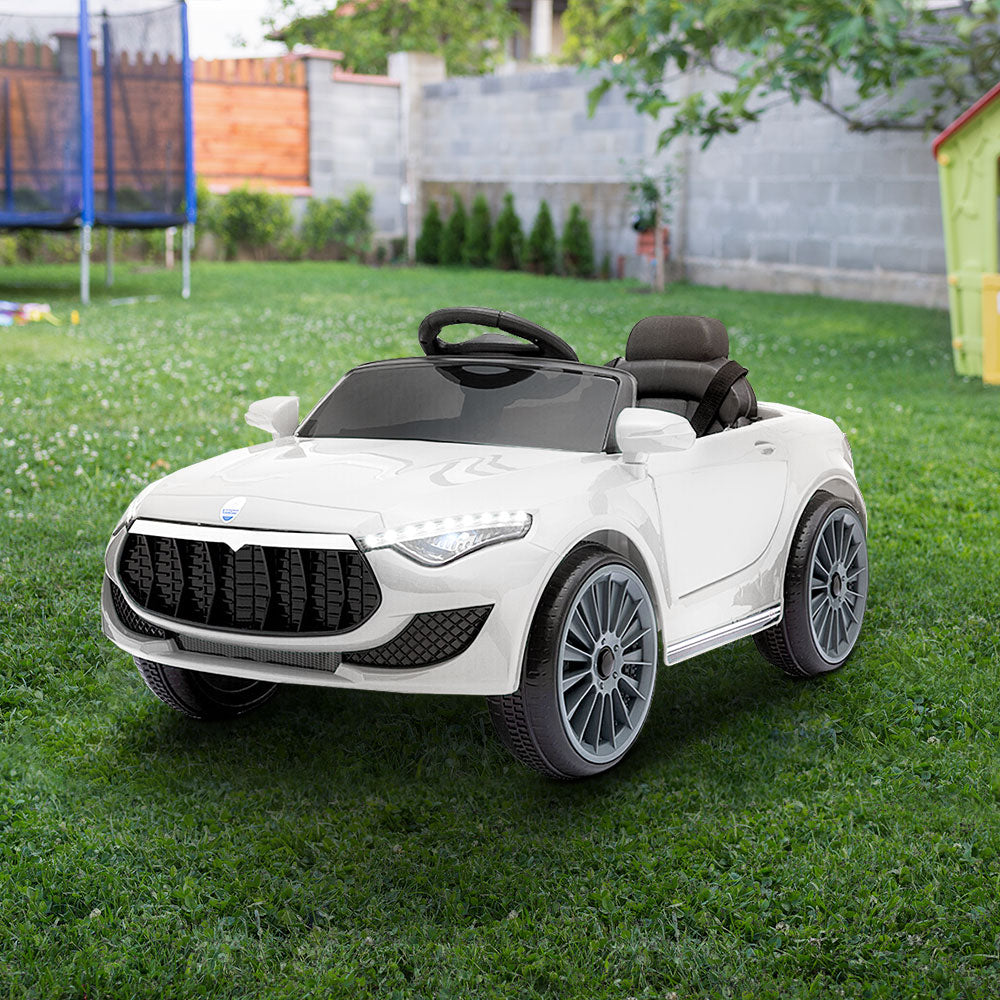 Rigo Kids Electric Ride On Car Cars Music Headlight Remote Control 12V White - Cosy Abode