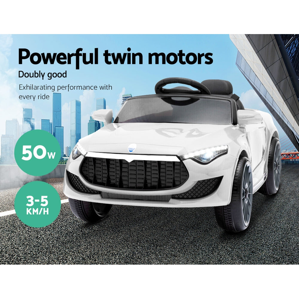 Rigo Kids Electric Ride On Car Cars Music Headlight Remote Control 12V White - Cosy Abode