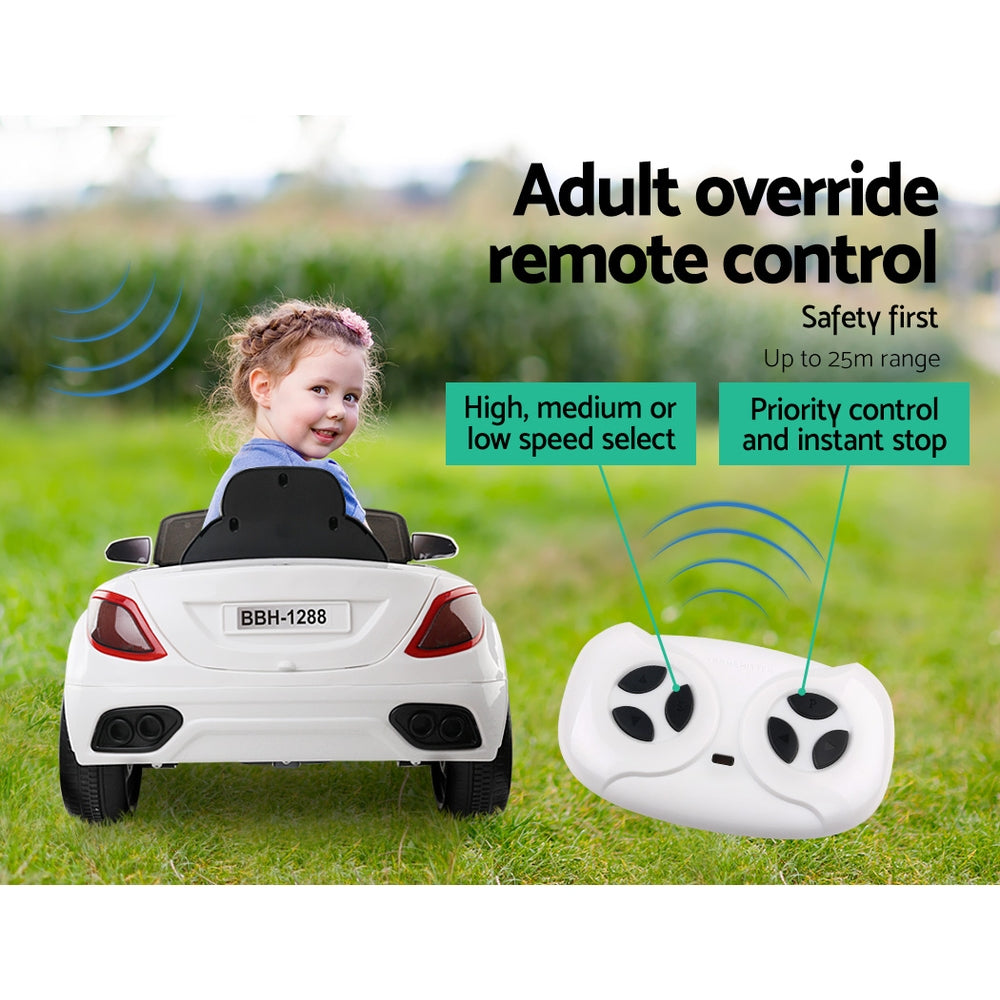 Rigo Kids Electric Ride On Car Cars Music Headlight Remote Control 12V White - Cosy Abode