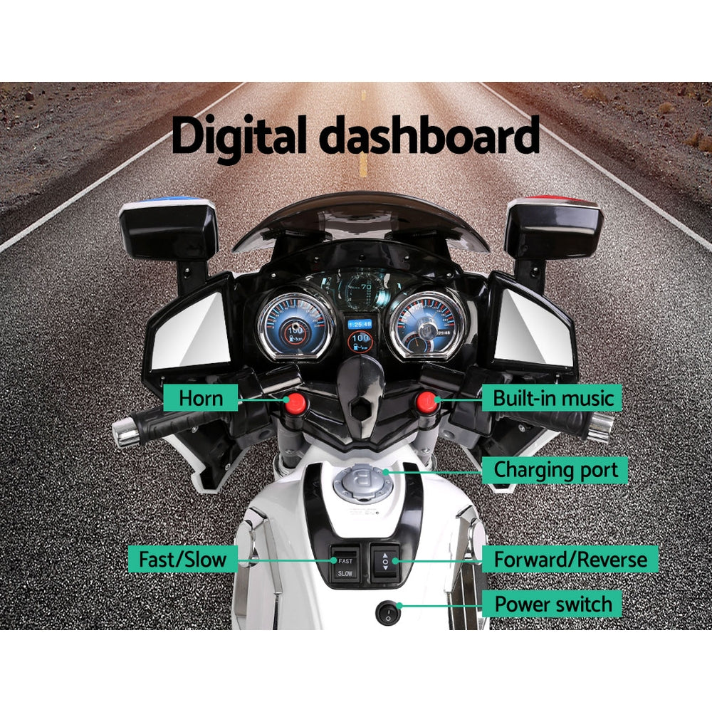 Rigo Kids Electric Ride On Police Road Patrol Motorcycle BMW-Inspired S1K 6V Battery White - Cosy Abode