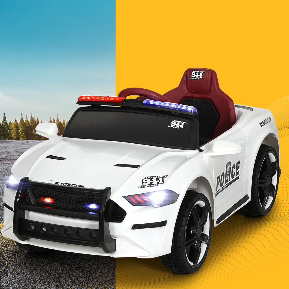 Rigo Kids Ride On Car Electric Patrol Police Cars Battery Powered Toys 12V White - Cosy Abode