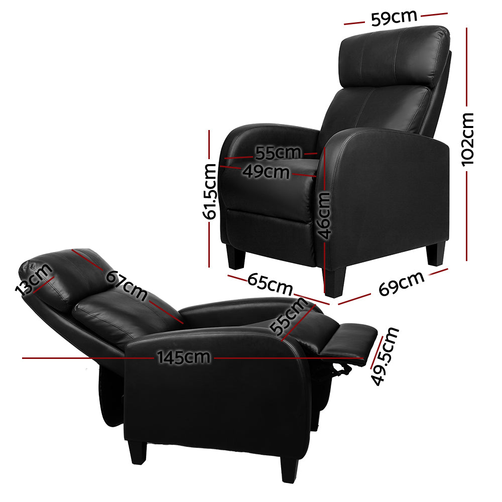 Artiss PU Leather Reclining Armchair - Black - Cosy Abode
