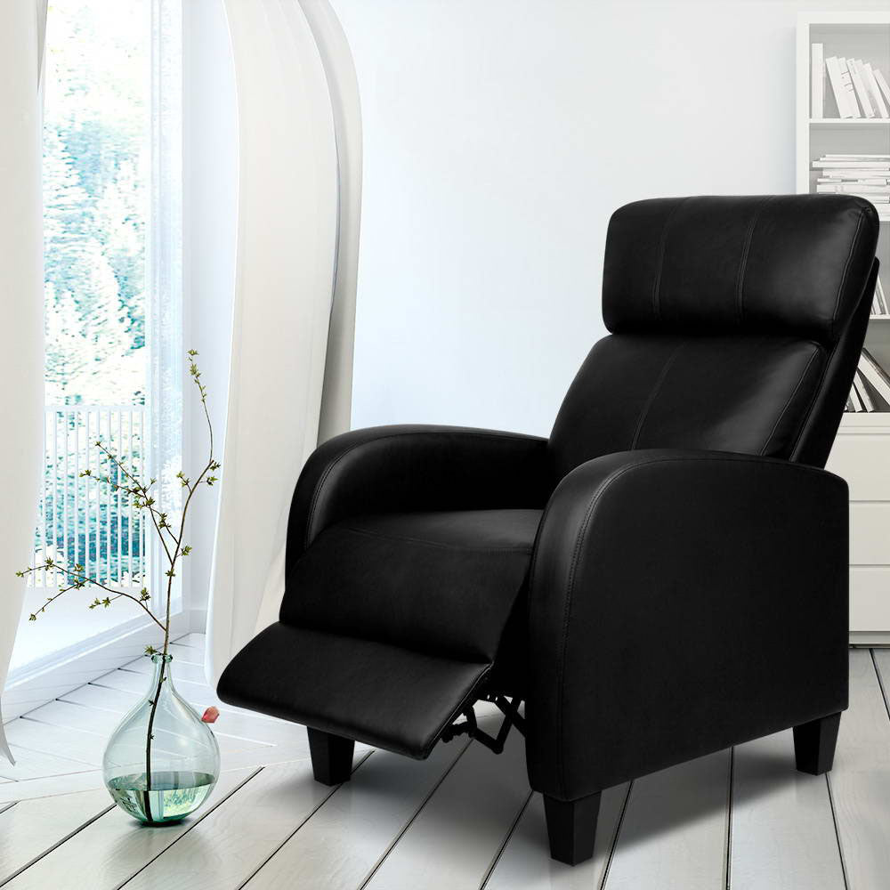 Artiss PU Leather Reclining Armchair - Black - Cosy Abode