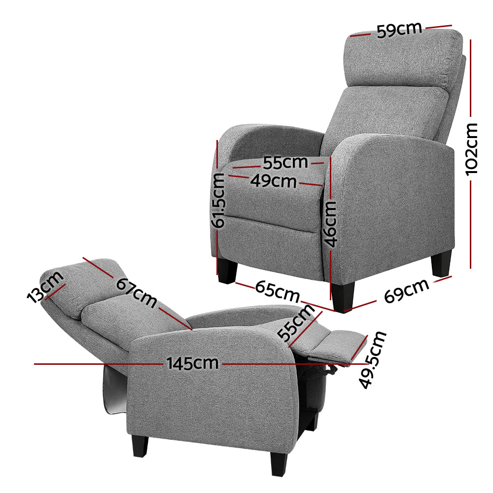 Artiss Fabric Reclining Armchair - Grey - Cosy Abode