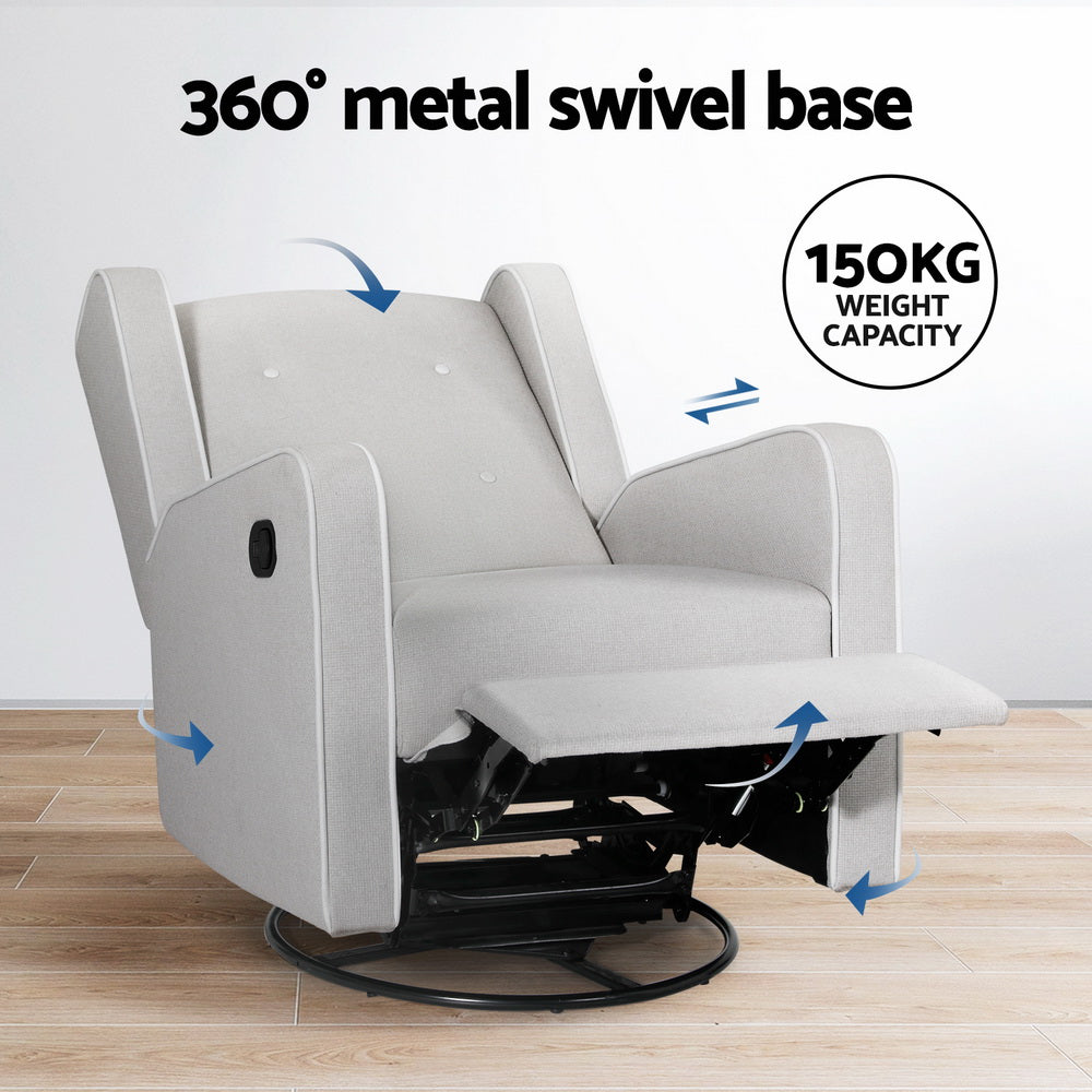 Artiss Recliner Armchair 360� Swivel Grey Fabric - Cosy Abode
