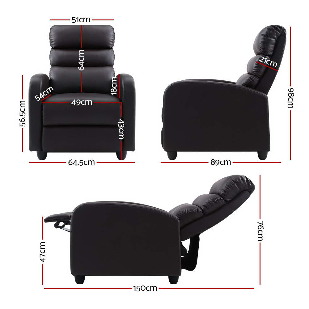 Artiss Recliner Armchair Brown Faux Leather Bolivia - Cosy Abode