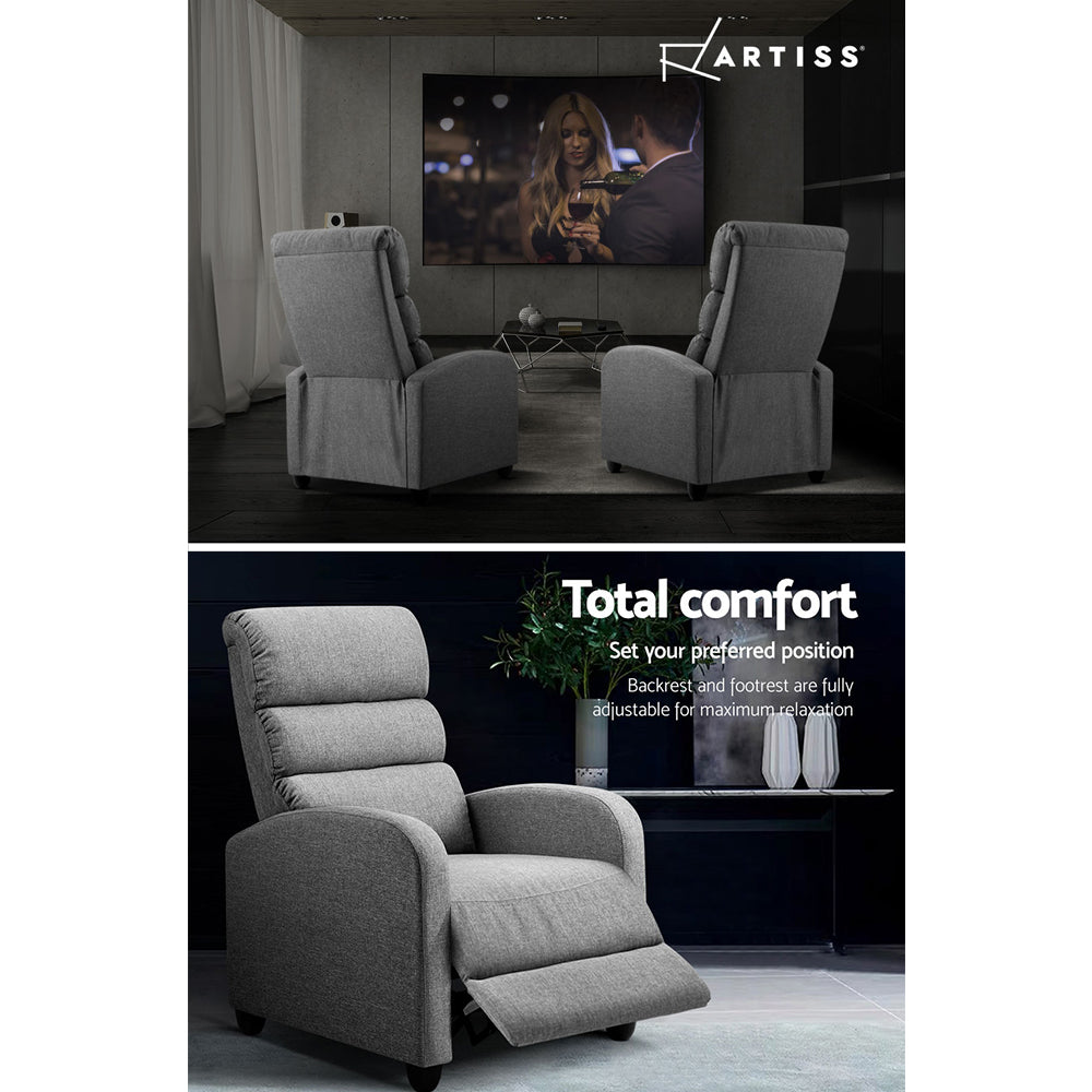 Artiss Recliner Armchair Grey Fabric Bolivia - Cosy Abode