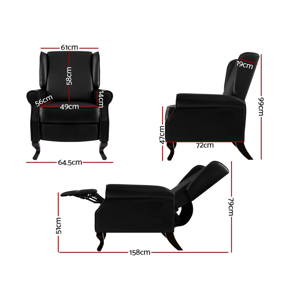 Artiss Recliner Armchair Black Faux Leather Domini - Cosy Abode