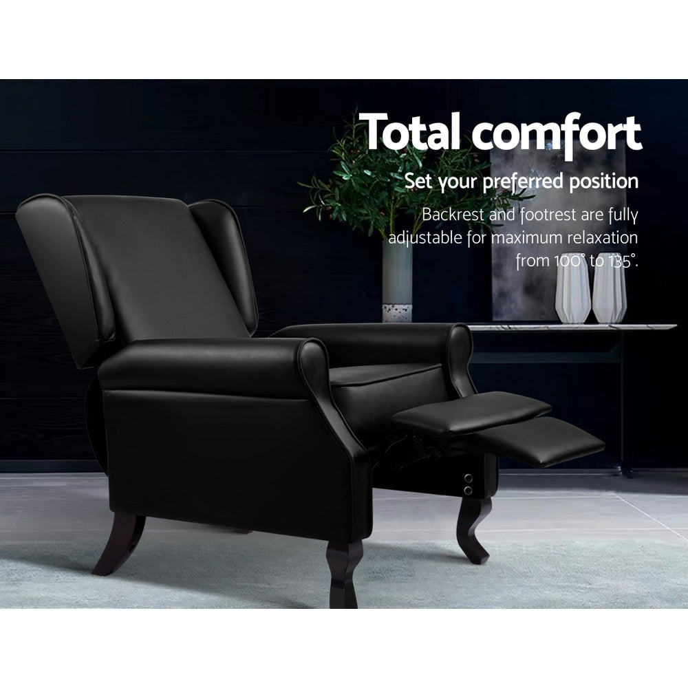 Artiss Recliner Armchair Black Faux Leather Domini - Cosy Abode