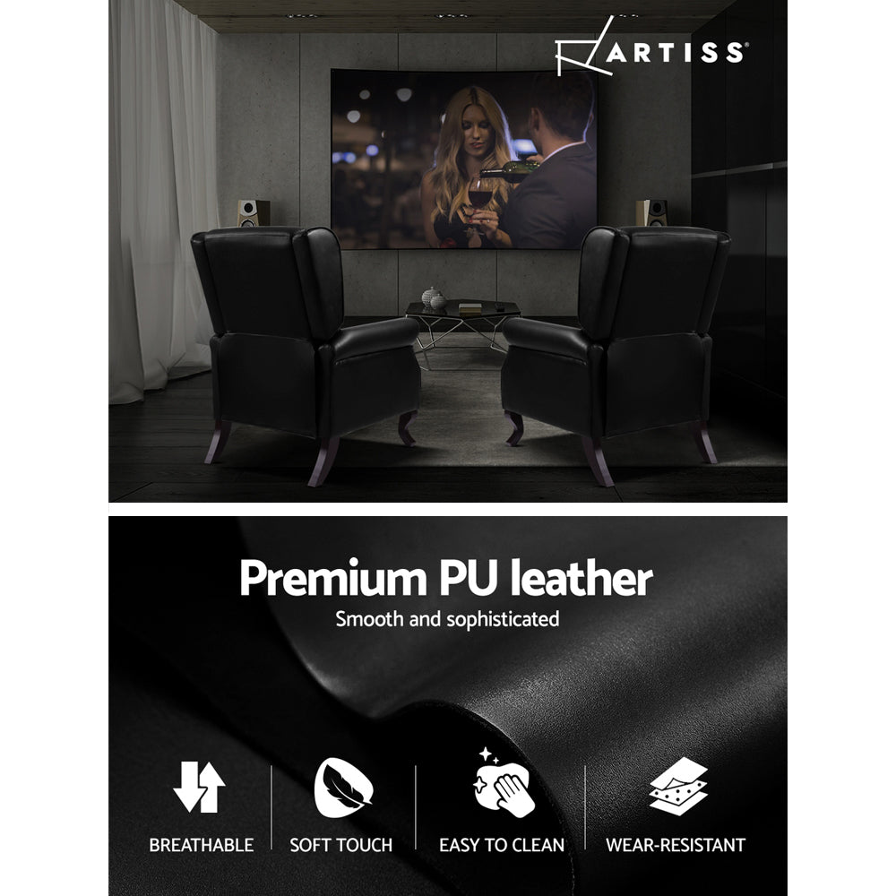 Artiss Recliner Armchair Black Faux Leather Domini - Cosy Abode
