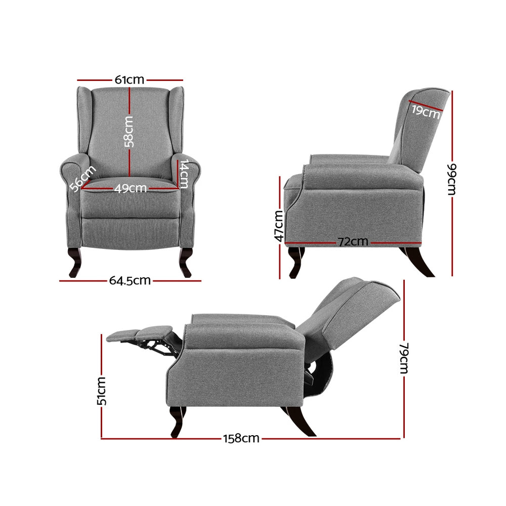 Artiss Recliner Armchair Grey Fabric Domini - Cosy Abode