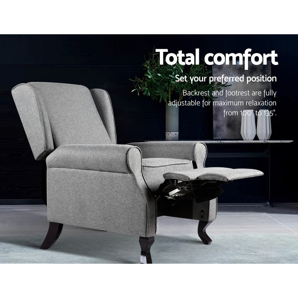Artiss Recliner Armchair Grey Fabric Domini - Cosy Abode