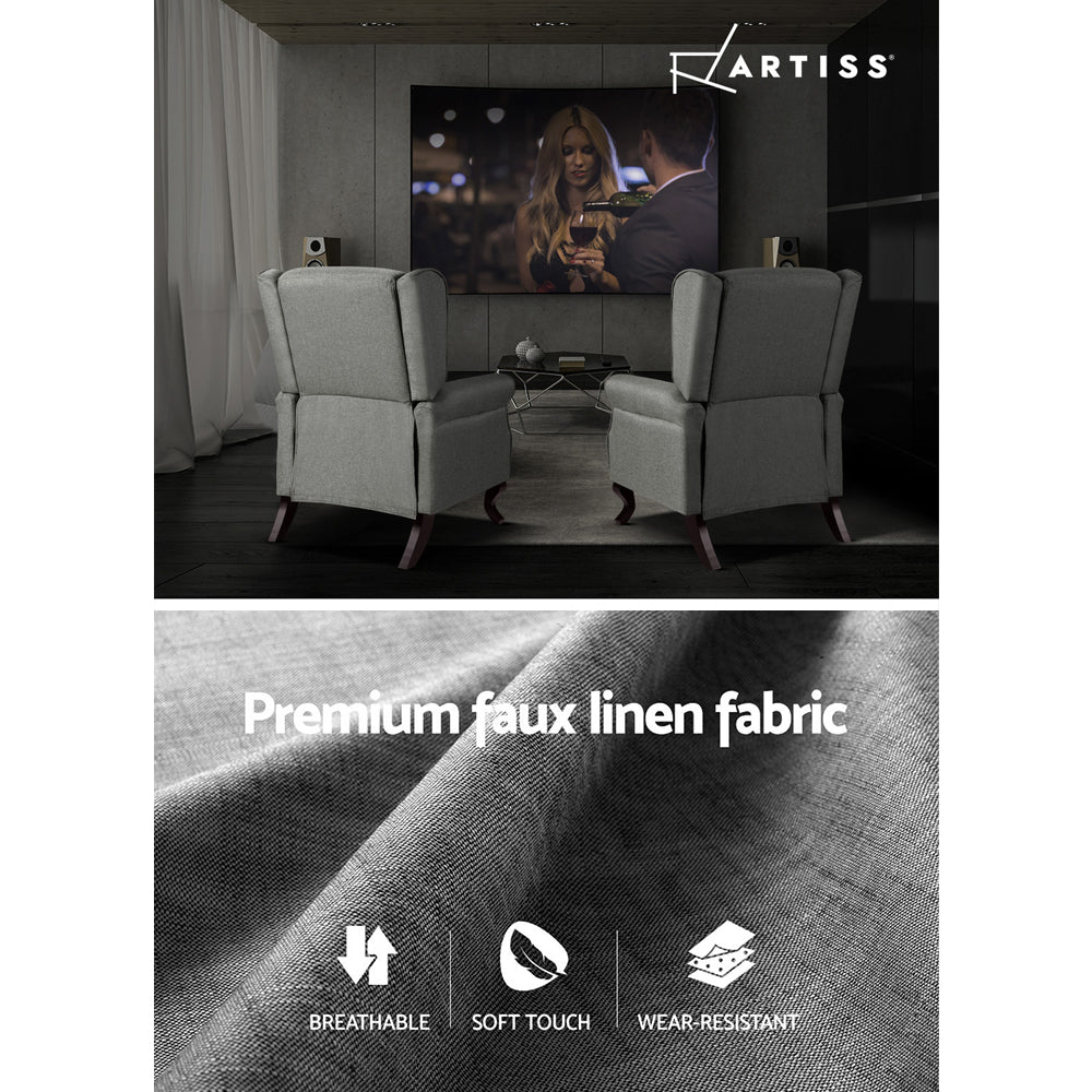Artiss Recliner Armchair Grey Fabric Domini - Cosy Abode