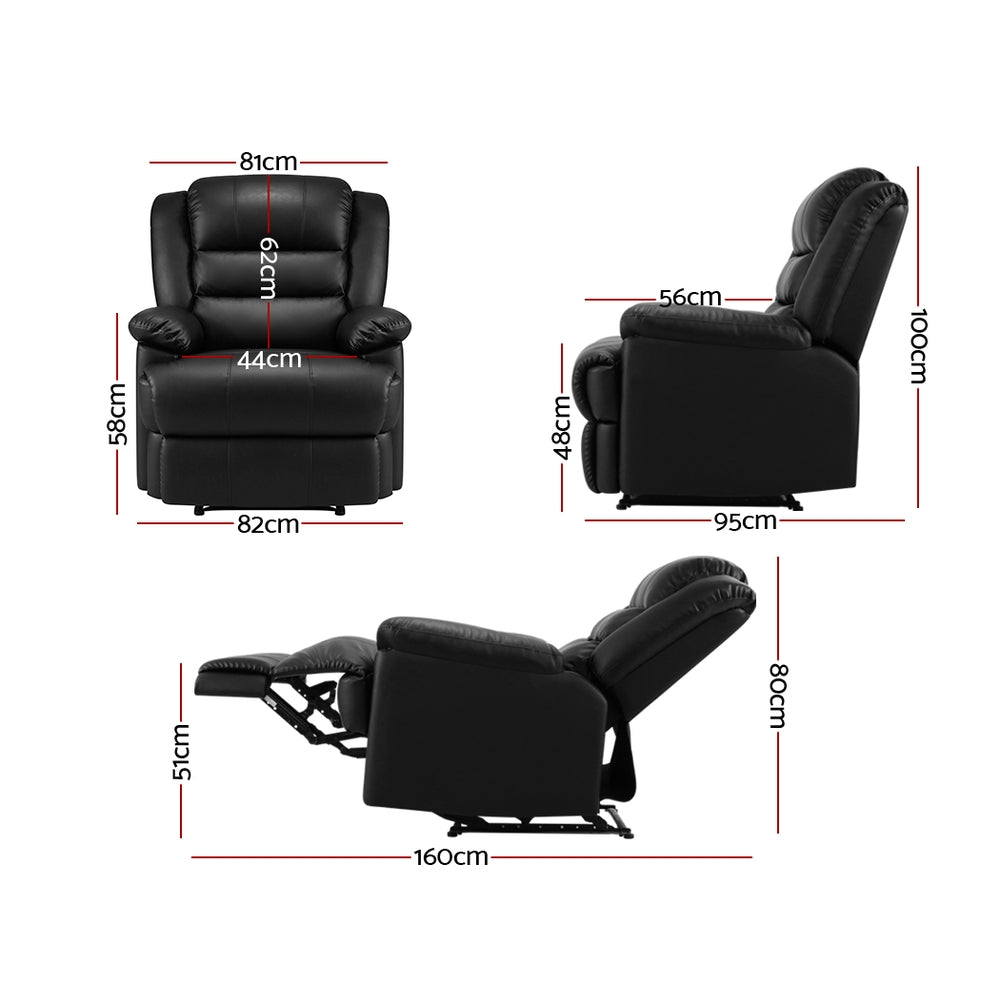 Artiss Recliner Chair Leather Black Cissy - Cosy Abode